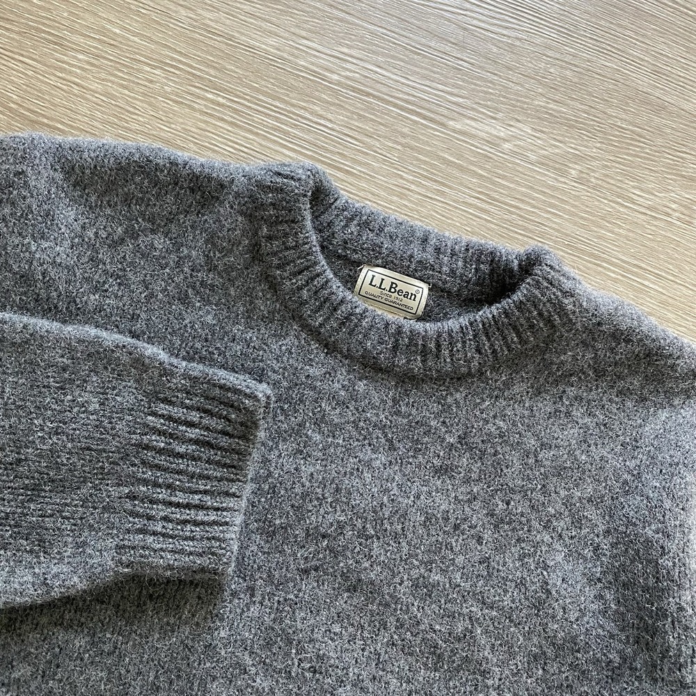 Vintage L.L. Bean 100% Lambswool Knit Crewneck Sweater Men's XL (Fits M) Gray